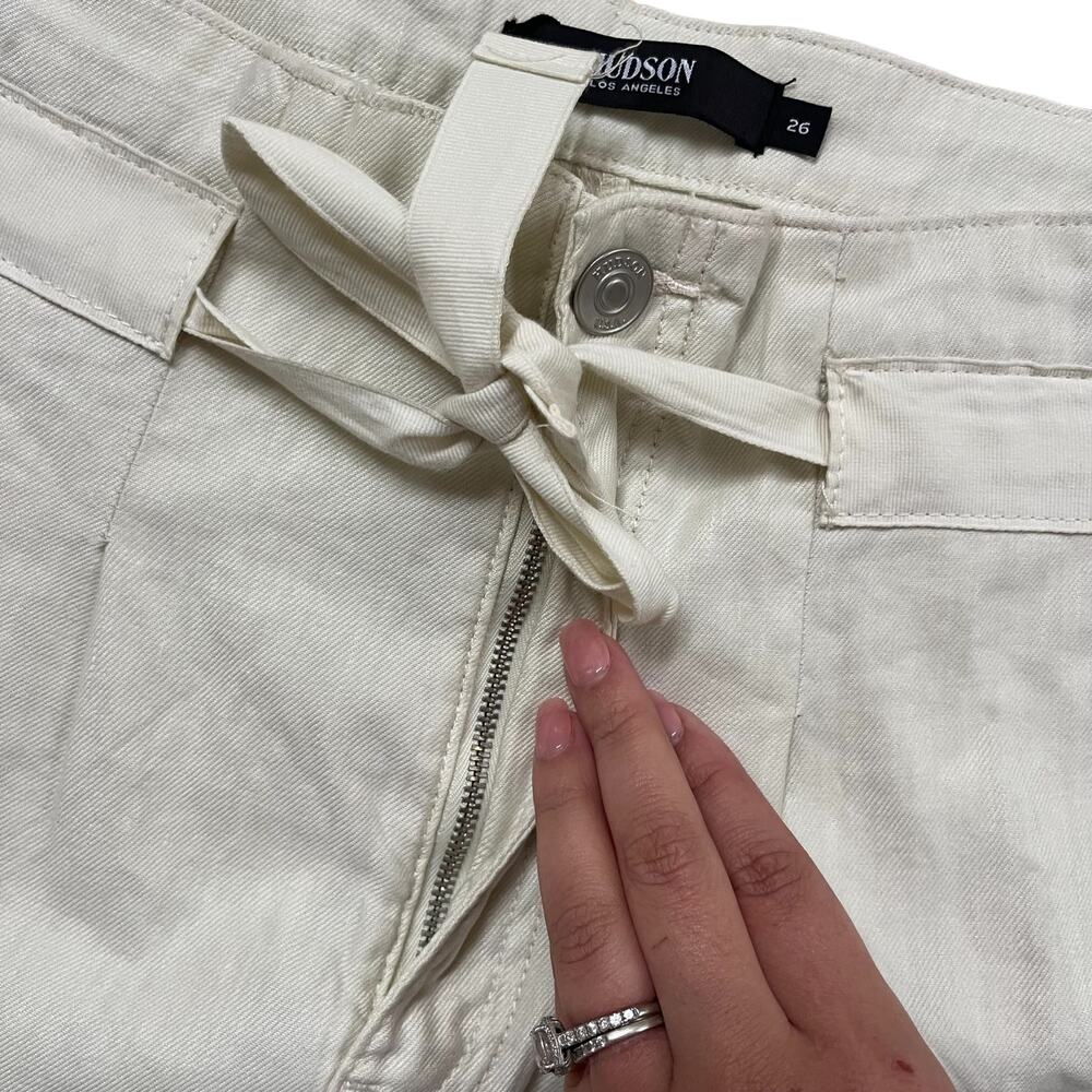 Hudson Pleated Paper Bag Waist Shorts Linen Blend Beige Womens Size 26 High Rise - Picture 4 of 7